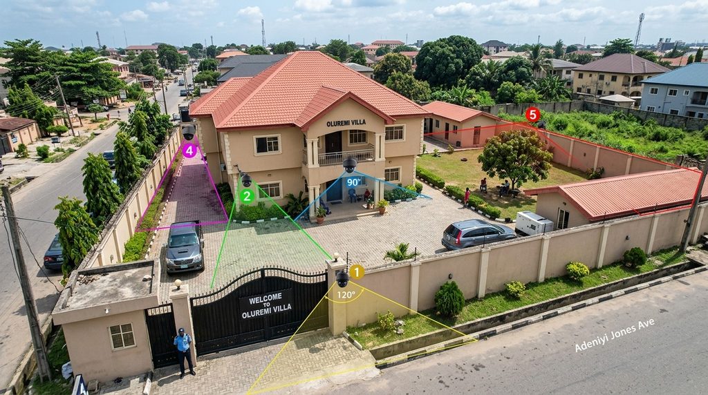 CCTV camera placement around the gate, entrance and perimeter of a Nigerian home