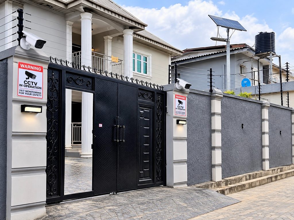 CCTV cameras monitoring the gate and compound of a Nigerian home
