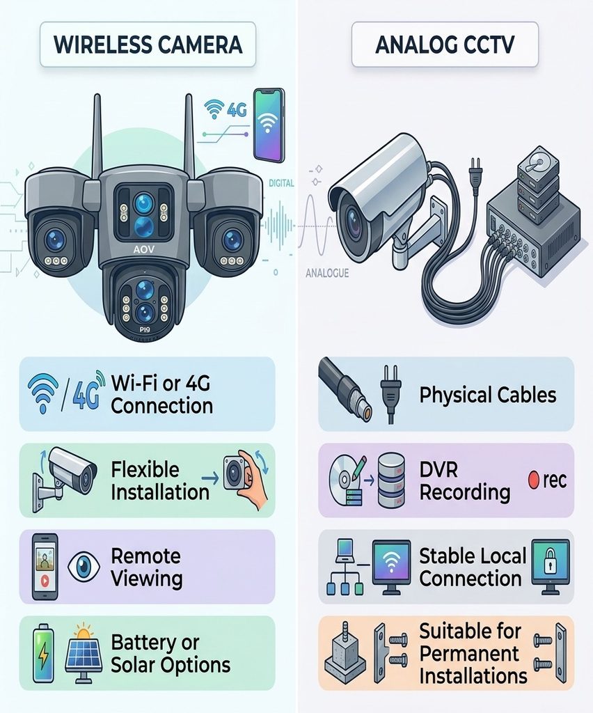 Comparison of wireless security cameras and analog CCTV systems