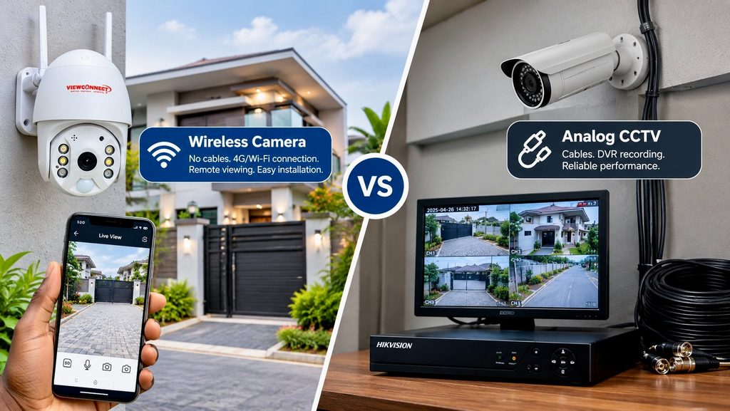 Wireless security camera and analog CCTV system compared in a Nigerian home