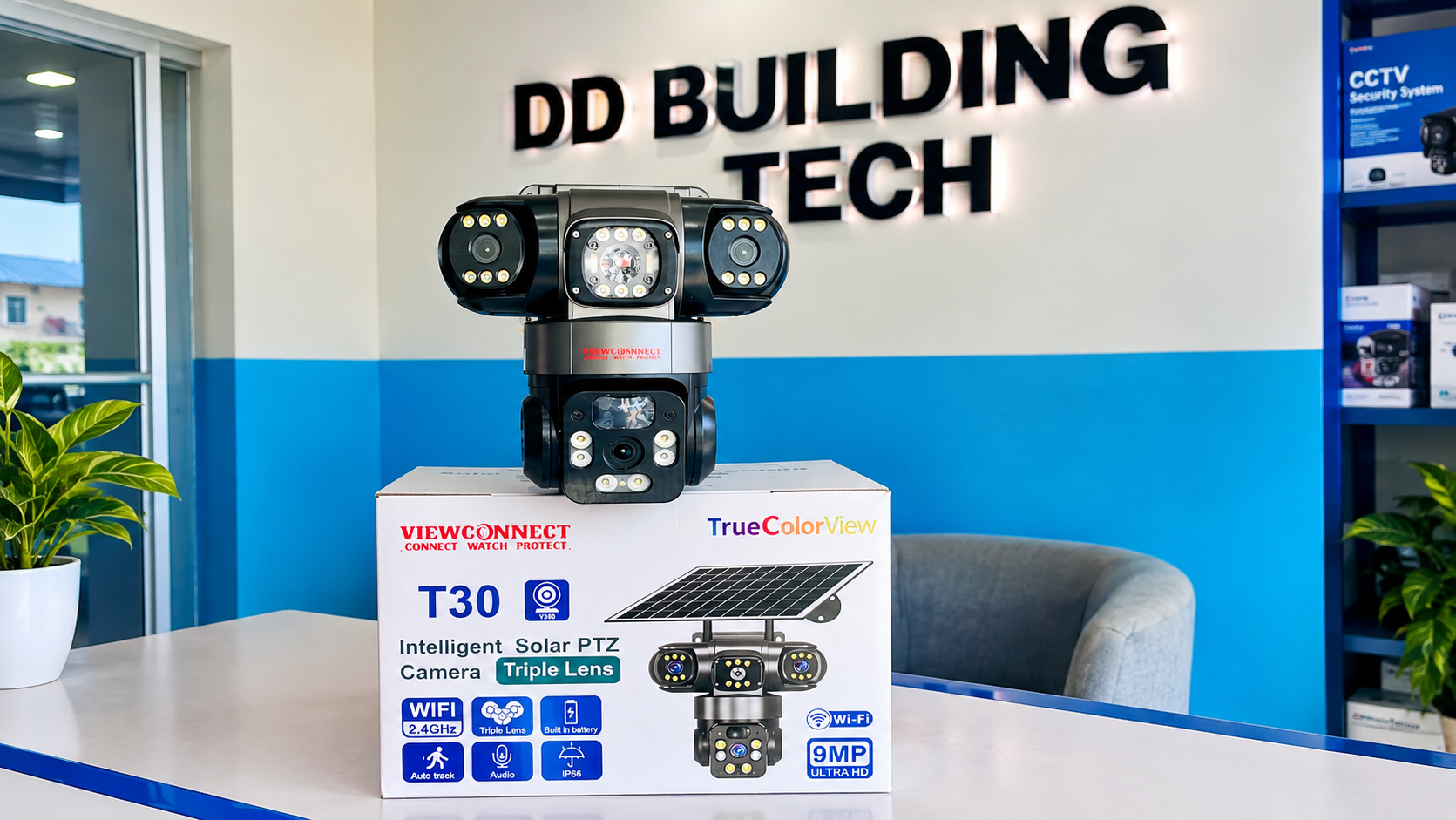 Triple Lens WIFI Camera Displayed on Product Boxes