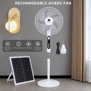 25W AC/DC Solar Standing Fan with LED Bulb