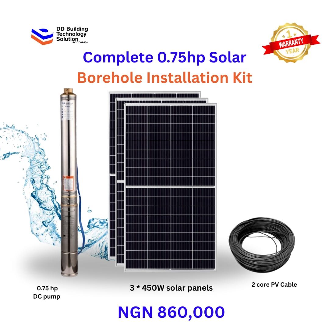 Complete 0.75hp Solar Borehole Installation Kit