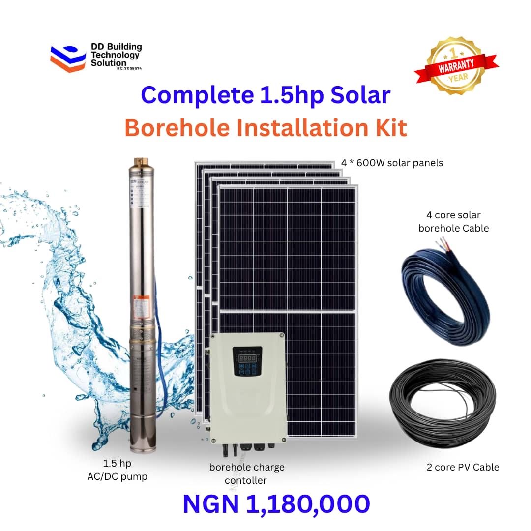 Complete 1.5hp Solar Borehole Installation Kit