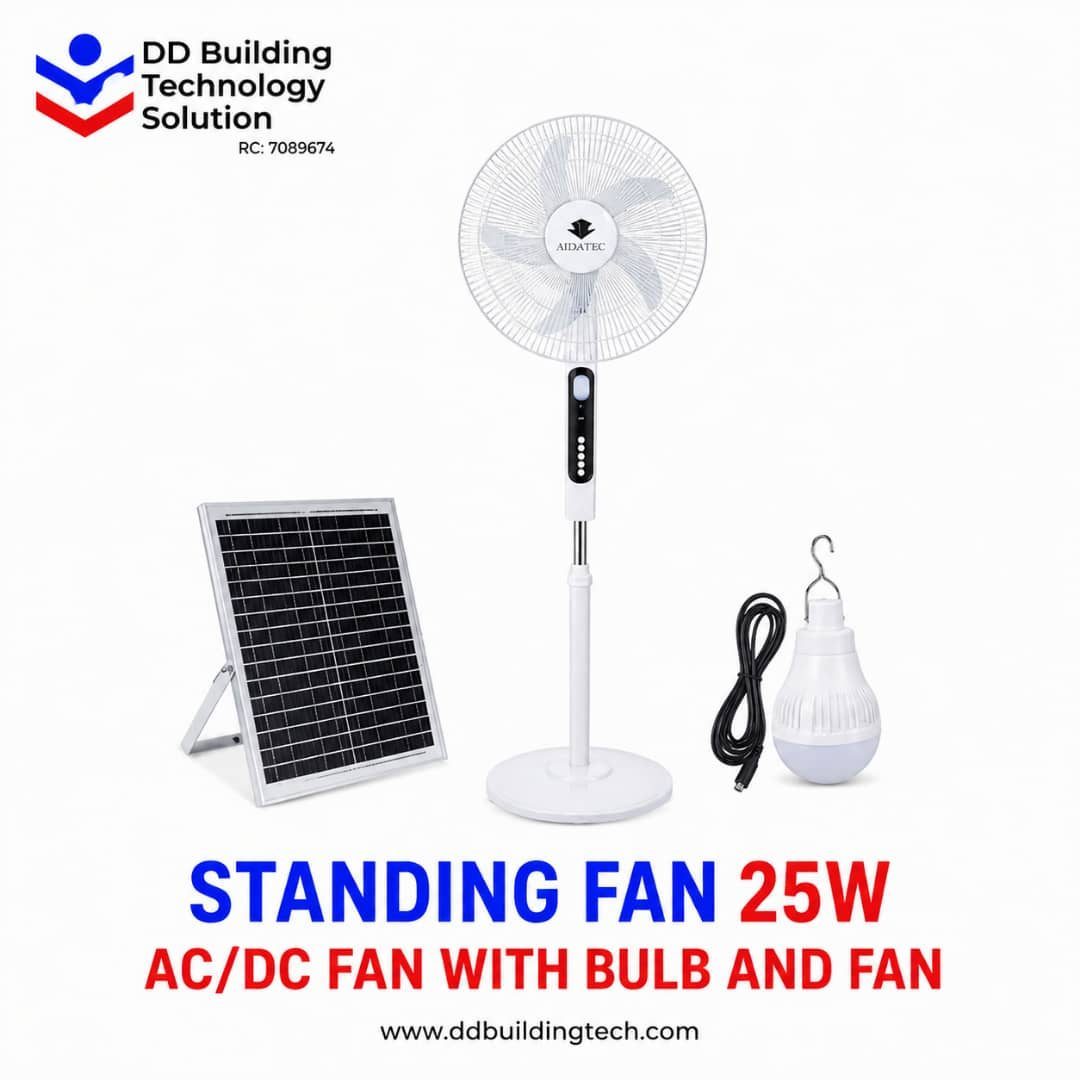 25W AC/DC Solar Standing Fan with LED Bulb