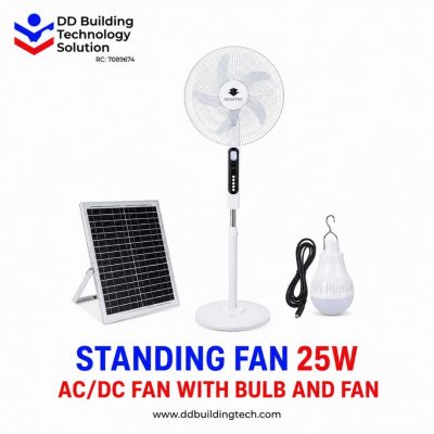 25W AC/DC Solar Standing Fan with LED Bulb