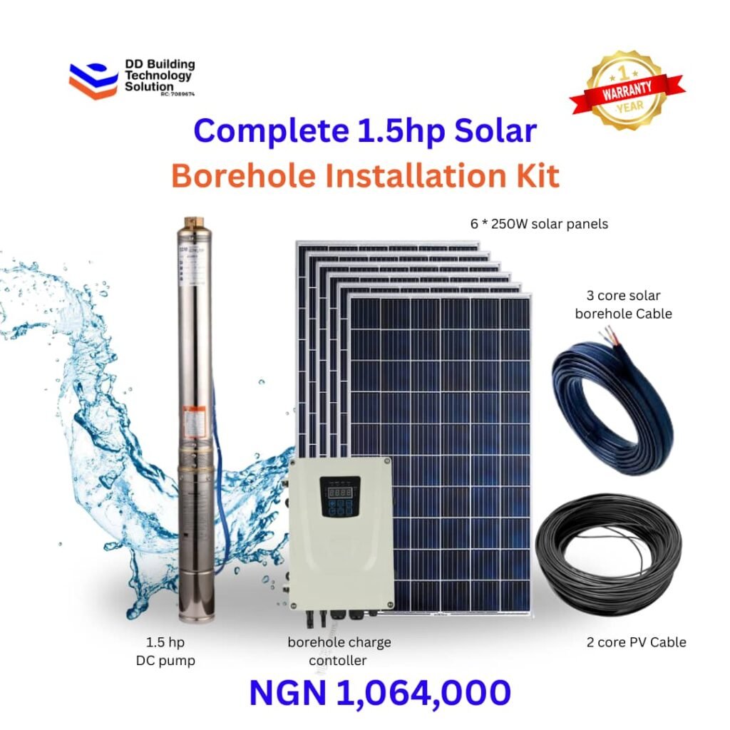 Complete 1.5hp Solar Borehole Installation Kit