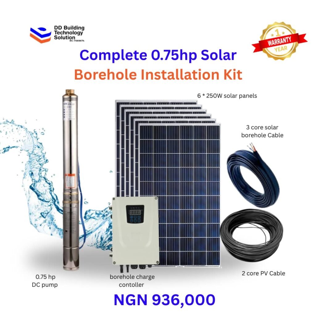 Complete 0.75hp Solar Borehole Installation Kit